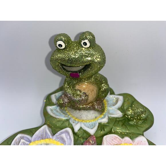 Vintage Ceramic Green Frog on Lilly Pad Ducks Deb O. Original OOAK Spring Decor - Picture 4 of 16